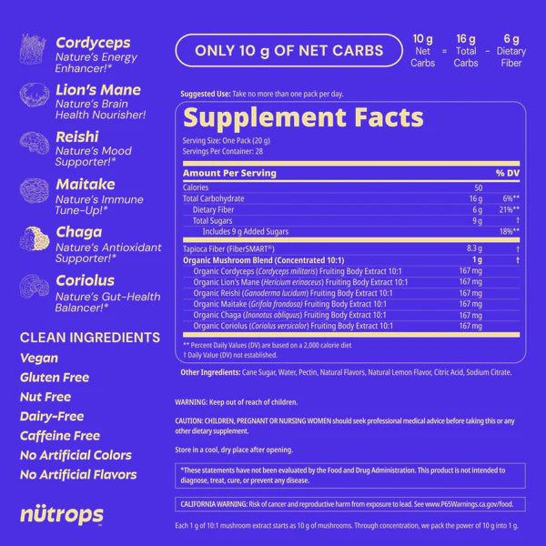 Grüns Nutrops Lions Mane Mushroom Gummies for Adults